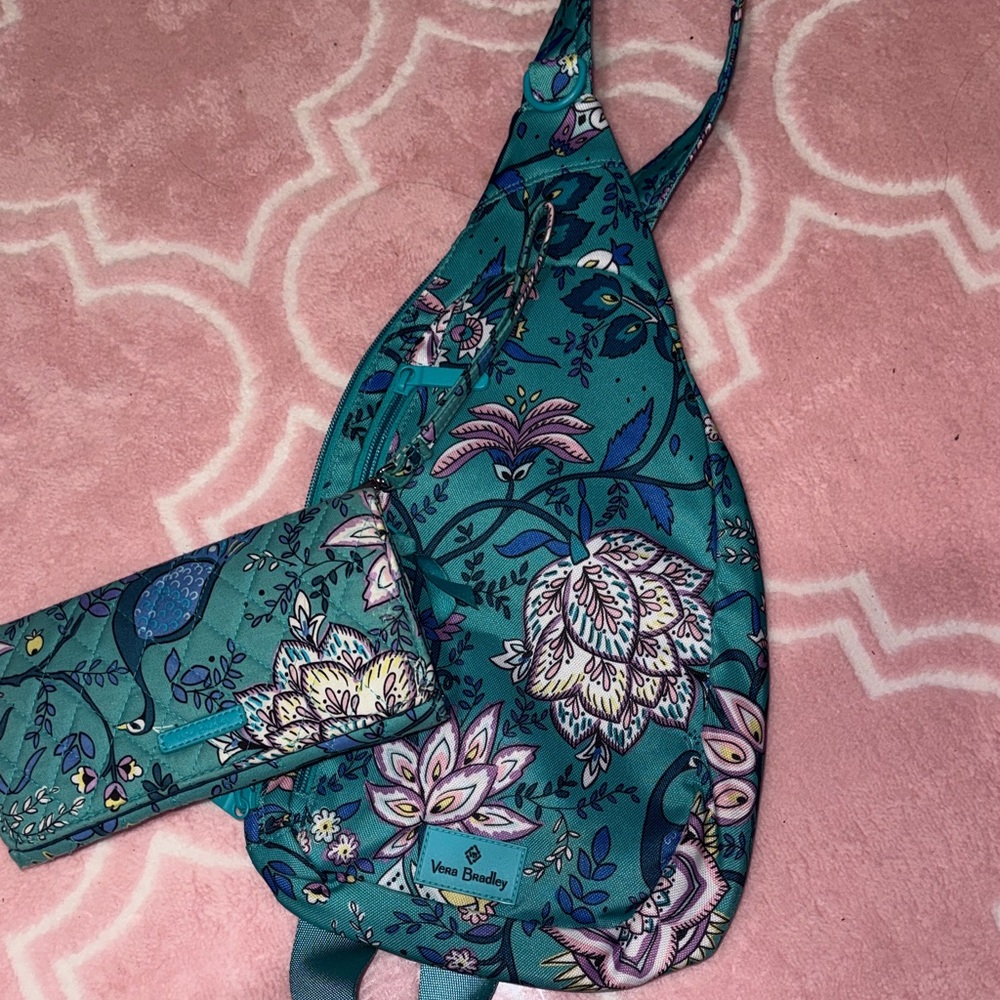 Vera Bradley Teal Floral Backpack and Wallet Set